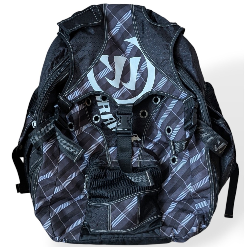 Warrior Lacrosse Jet Pack Backpack Black Grey Plaid Gear Bag XL Multi Pocket - Picture 2 of 16